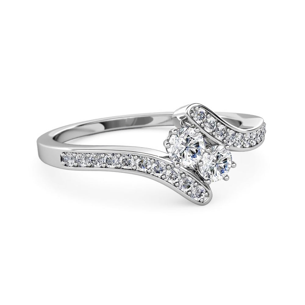 Two Stone Moissanite Swirl Bypass Channel Set Engagement Ring