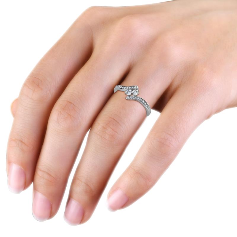 Two Stone Moissanite Swirl Bypass Channel Set Engagement Ring