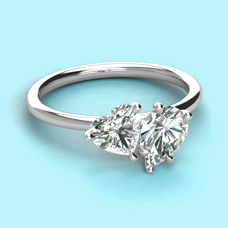 Two Stone Pear And Heart Moissanite Engagement Ring