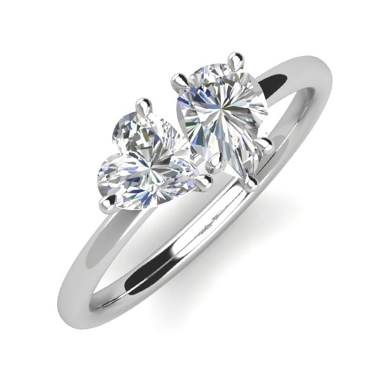 Two Stone Pear And Heart Moissanite Engagement Ring