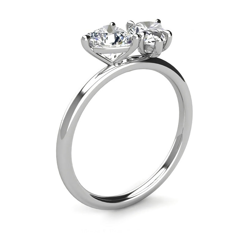 Two Stone Pear And Heart Moissanite Engagement Ring