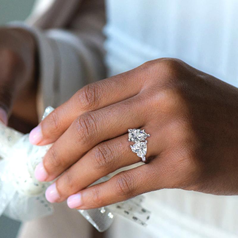 Two Stone Pear And Heart Moissanite Engagement Ring