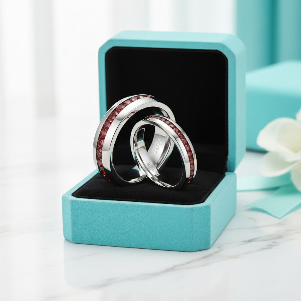 Elegant Titanium Ruby Birthstone Wedding Band