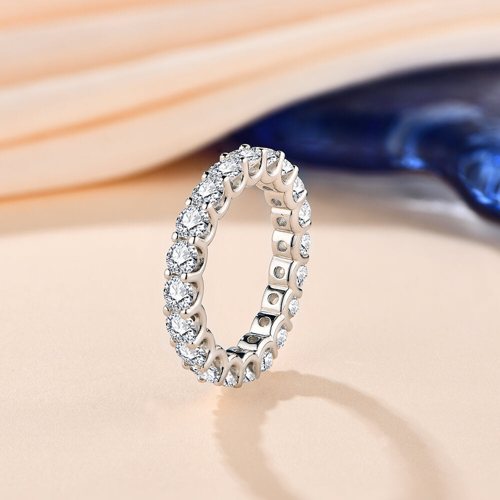 U-Shaped Prong Round Moissanite Eternity Wedding Band