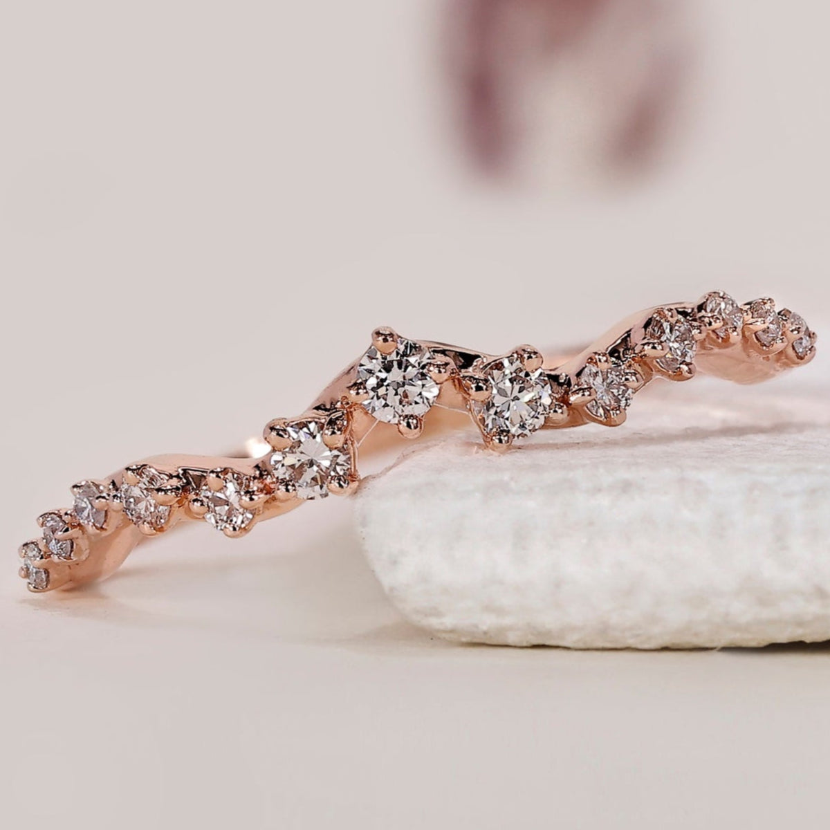 Round Cut Curved Rose Gold Wedding Band