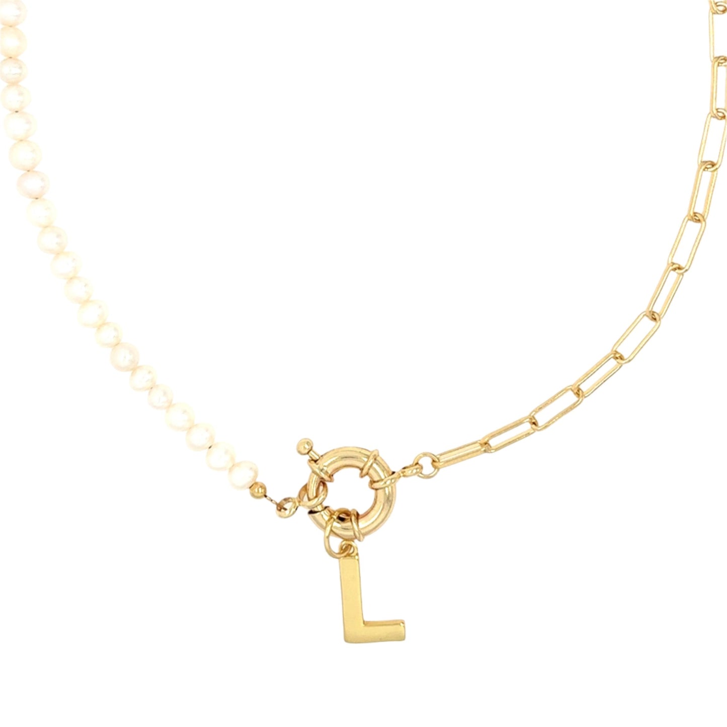 Patricia Pearl and Paper Clip Chain Necklace with Charm