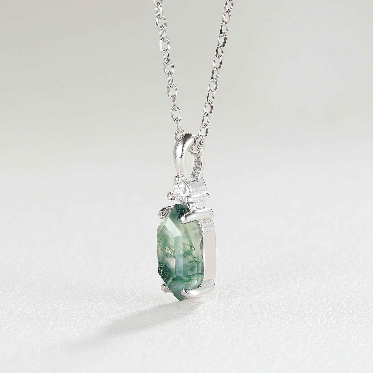 Unique Hexagon Cut Moss Agate Moissanite Pendant - Ready to Ship