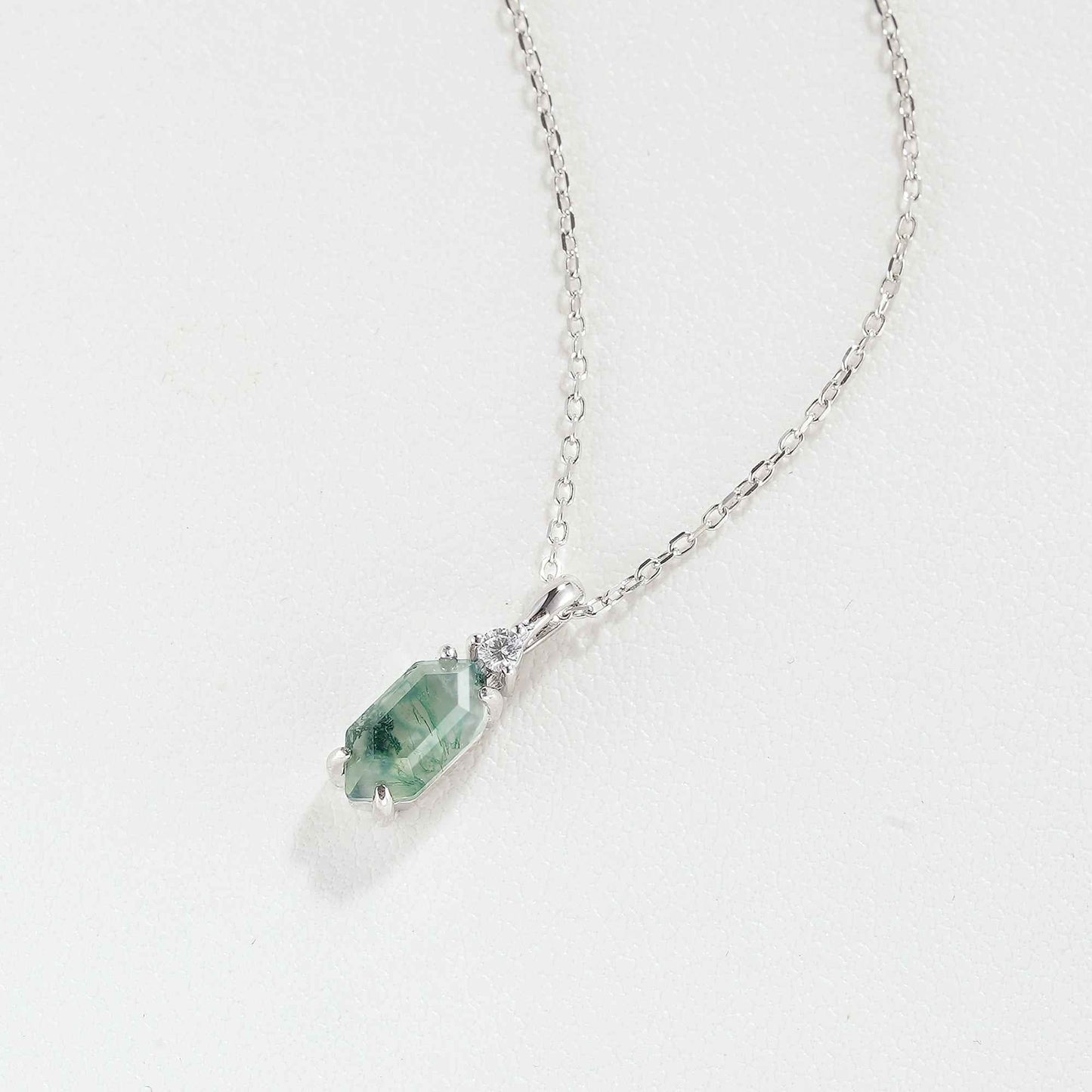 Unique Hexagon Cut Moss Agate Moissanite Pendant - Ready to Ship