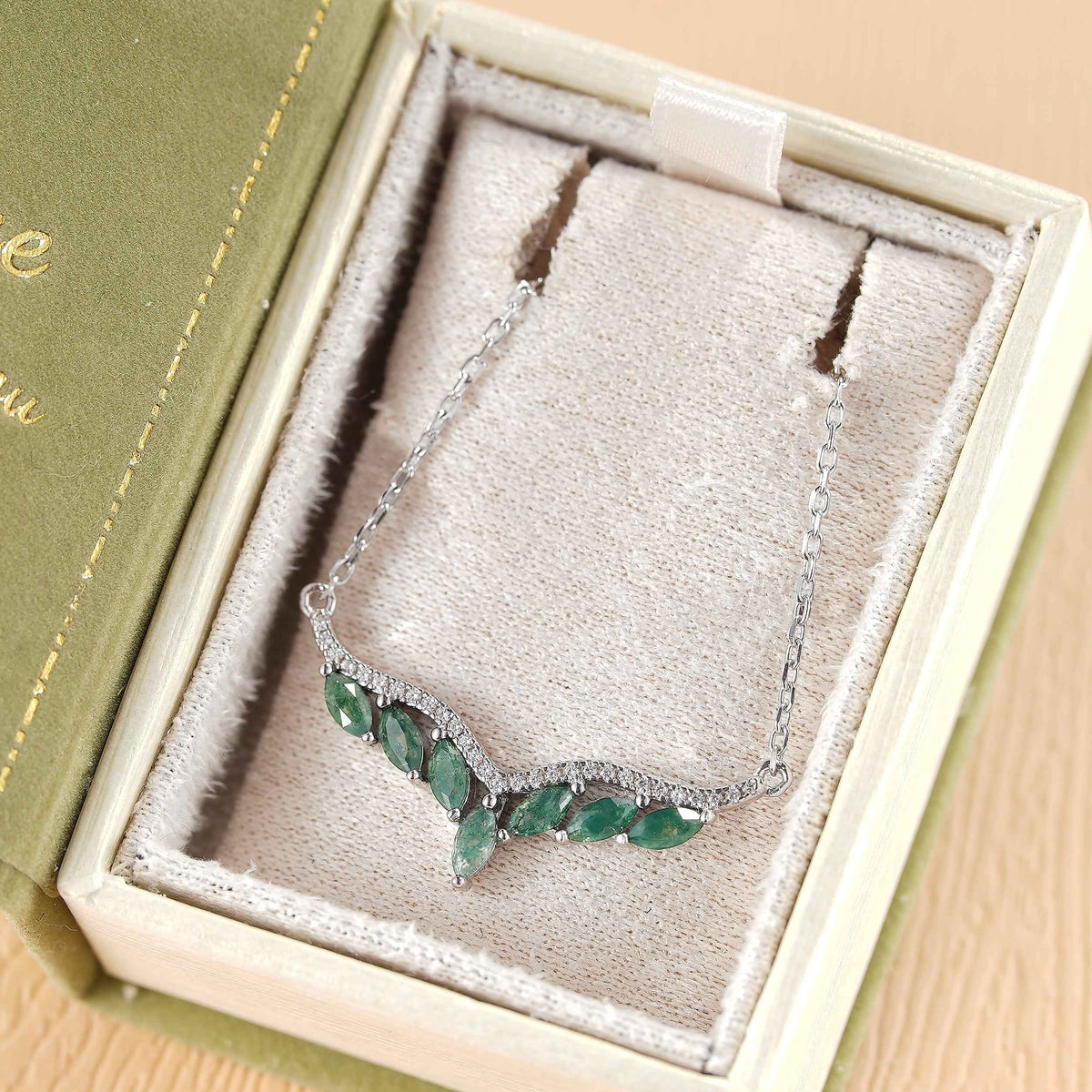 Unique Marquise Cut Moss Agate Angel Wings Pendant - Ready to Ship