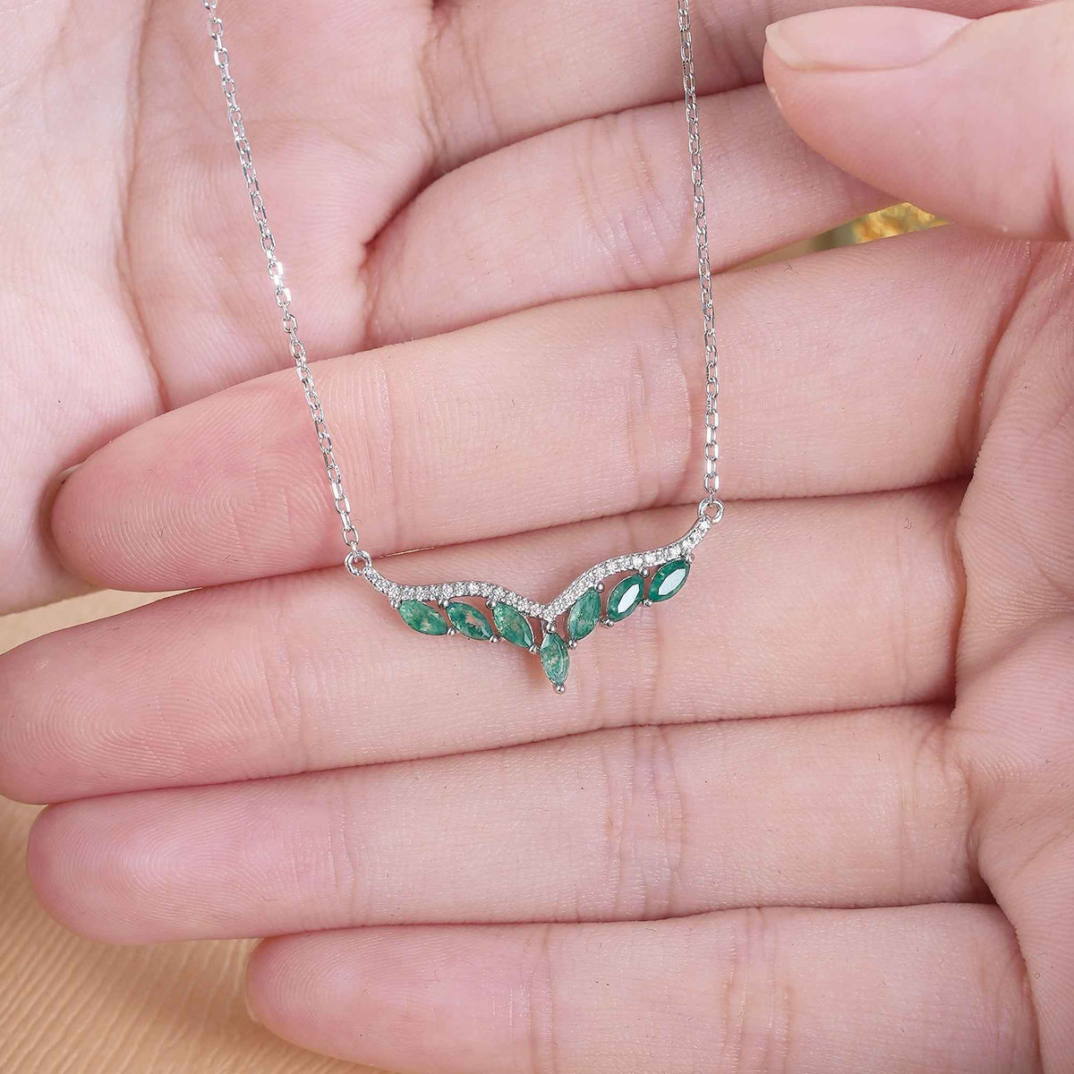 Unique Marquise Cut Moss Agate Angel Wings Pendant - Ready to Ship