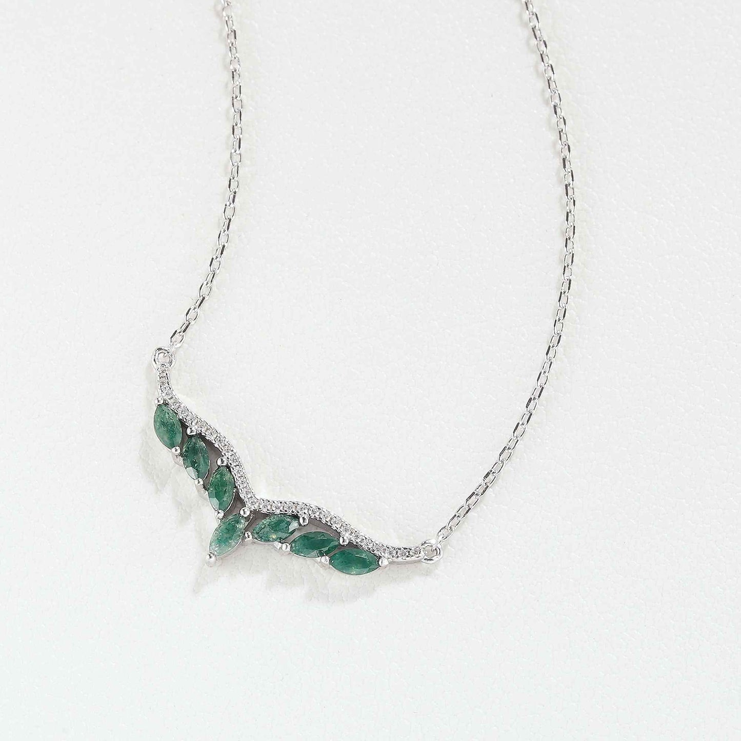Unique Marquise Cut Moss Agate Angel Wings Silver Pendant