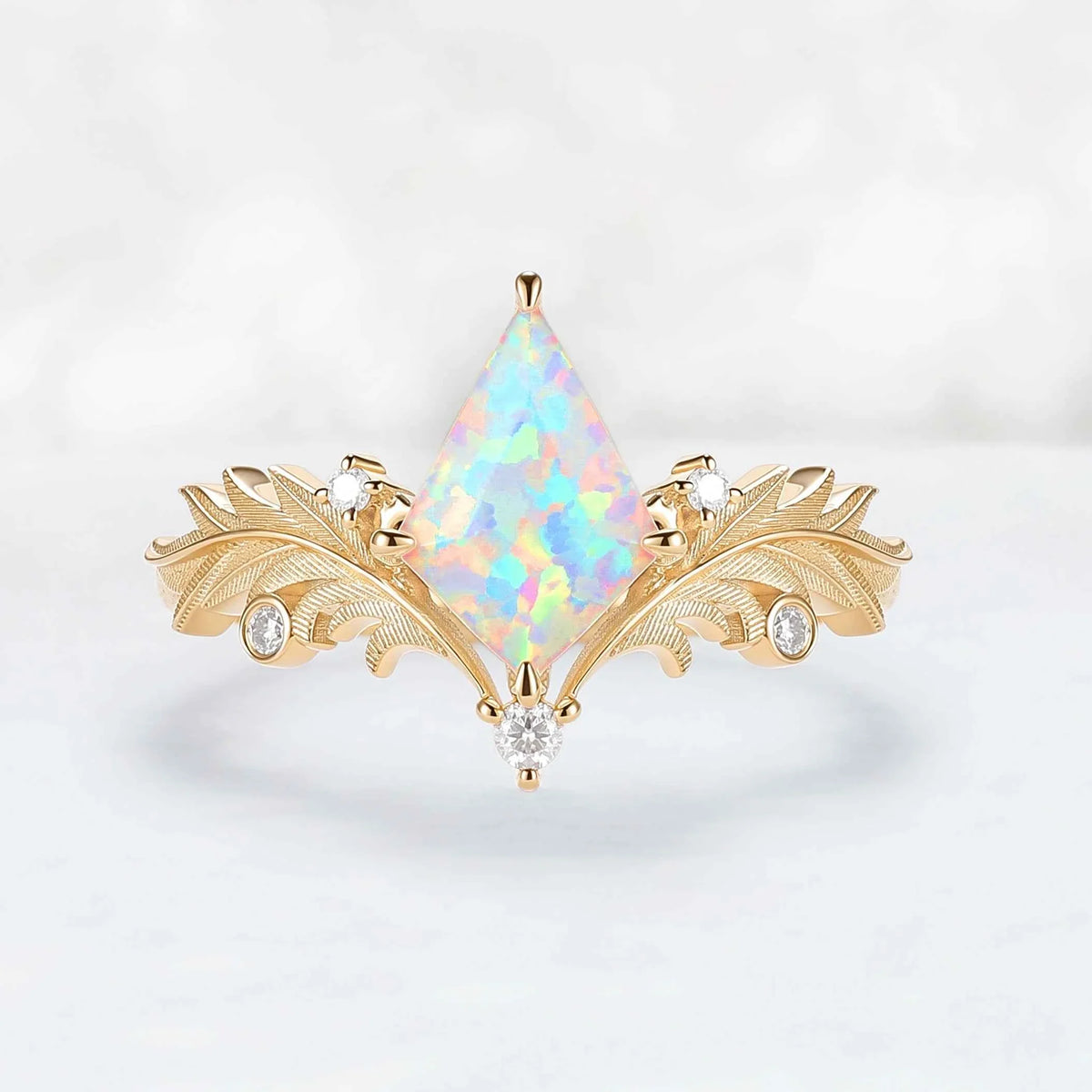 Unique Angel Wings Ring Kite Cut Opal Gemstone Ring