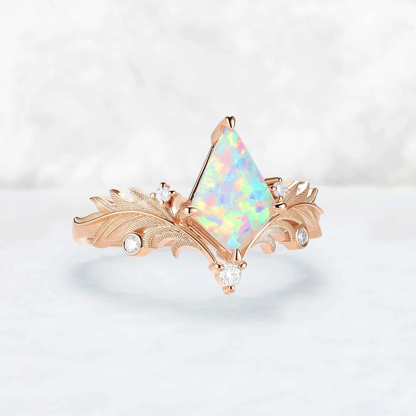 Unique Angel Wings Ring Kite Cut Opal Gemstone Ring