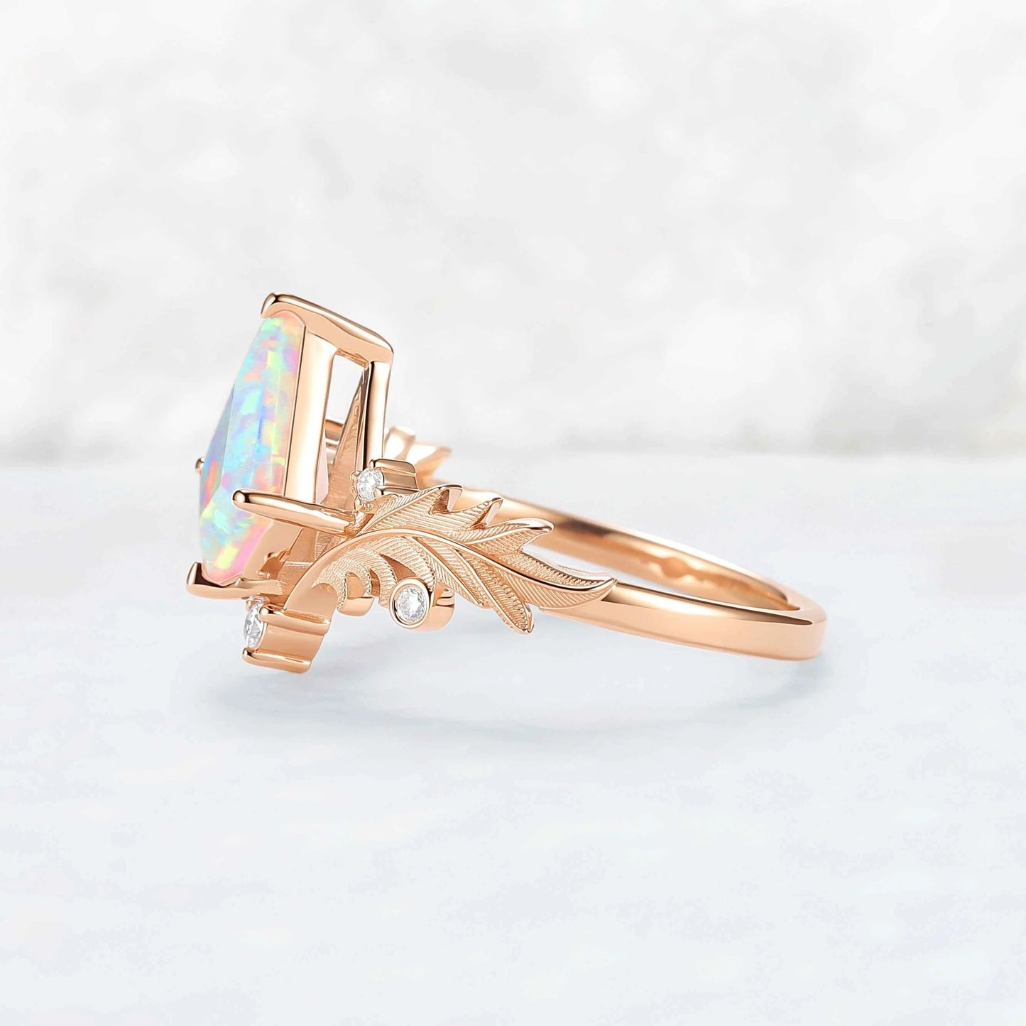 Unique Angel Wings Ring Kite Cut Opal Gemstone Ring