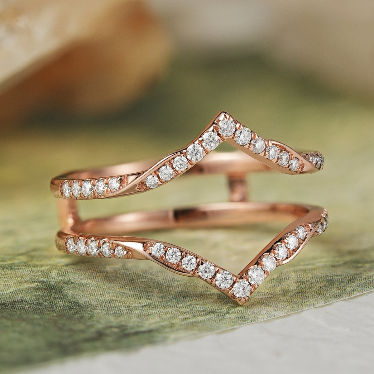 Unique Enhancer Moissanite Rose Gold Wedding Ring