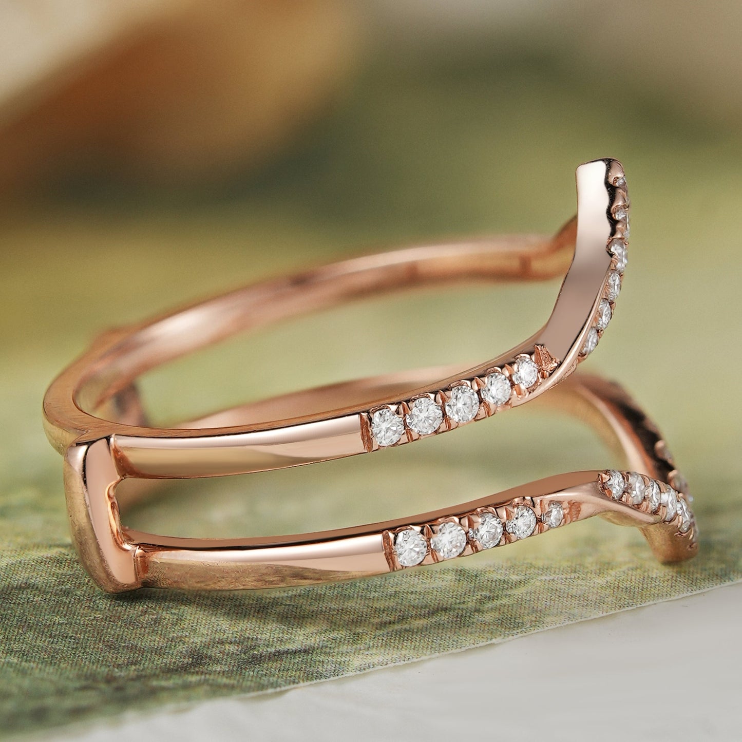 Unique Enhancer Moissanite Rose Gold Wedding Ring