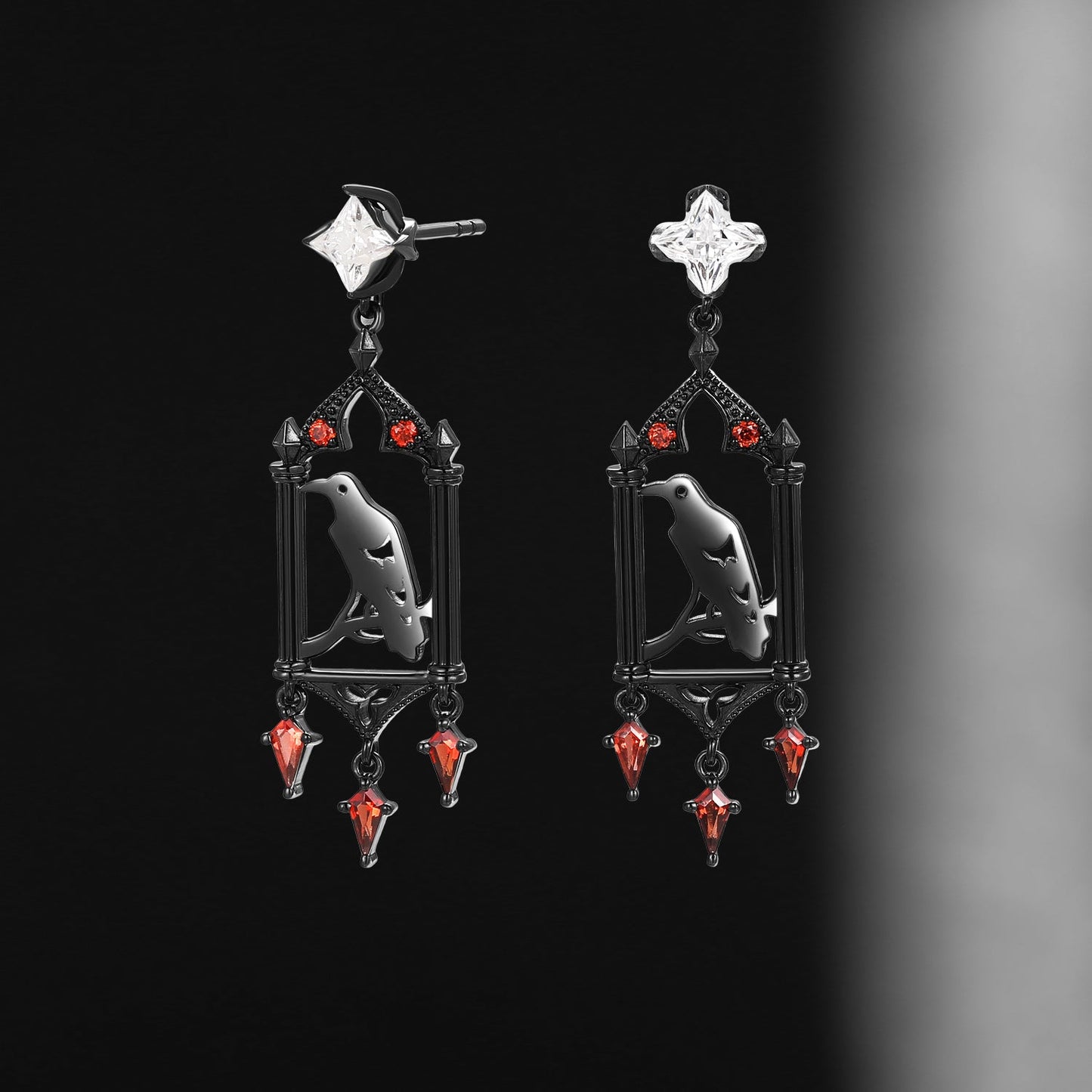 Unique Gothic Style Black Crow Inspired Moissanite Earrings