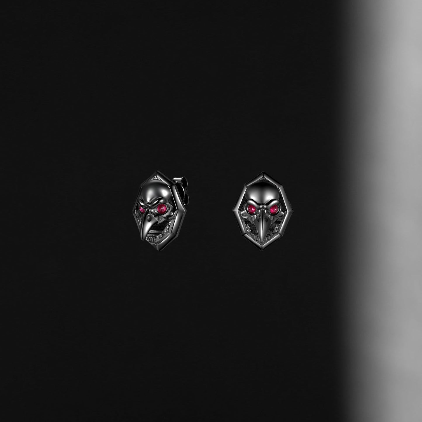 Unique Gothic Style Dark Crow Inspired Natural Ruby Halloween Stud Earrings