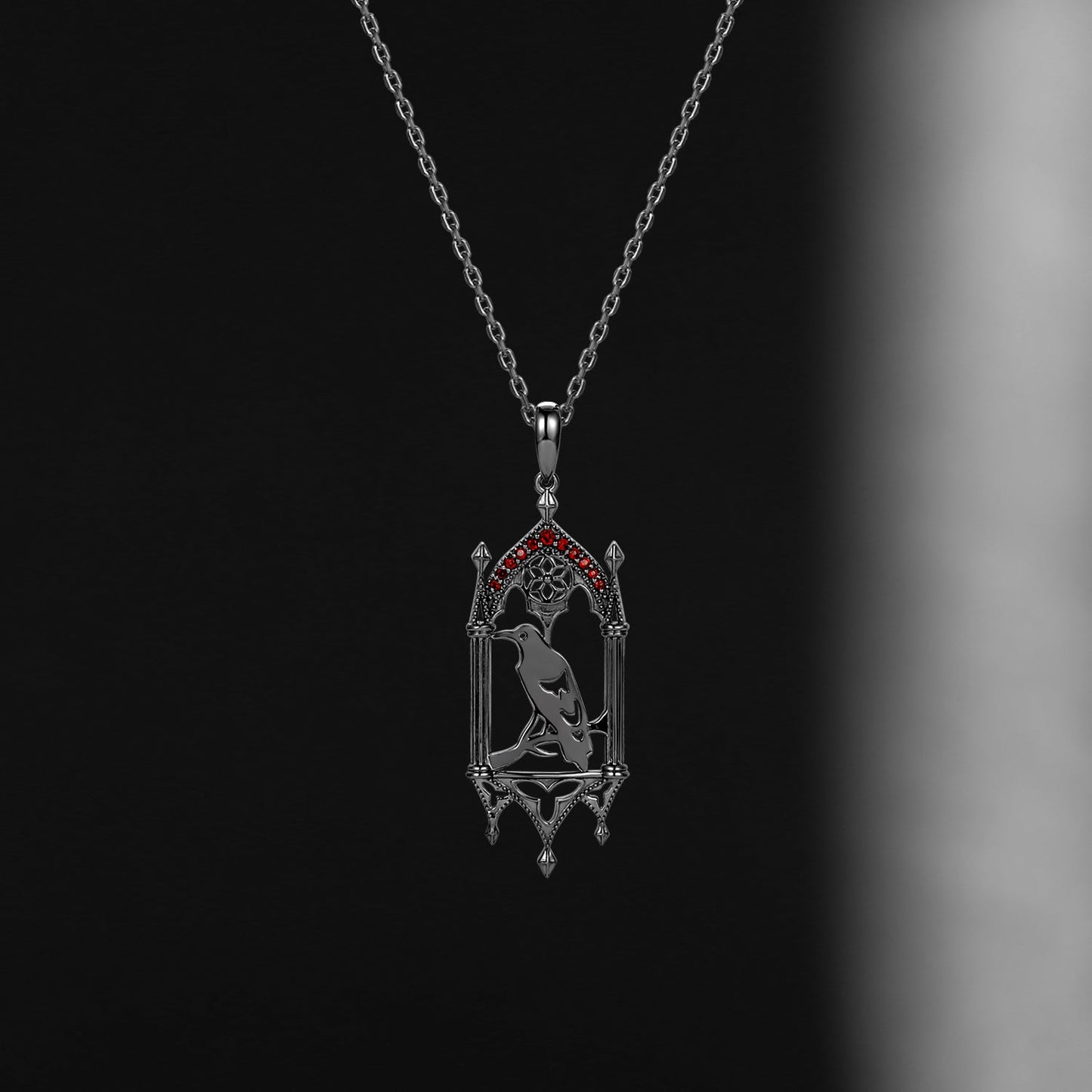 Unique Gothic Style Garnet Dark Crow Inspired Necklace Halloween Jewelry Gift For Her