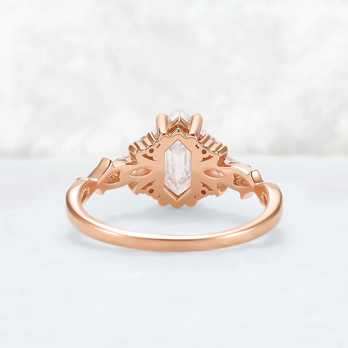 Unique Hexagon Cut Moissanite Vine Engagement Ring