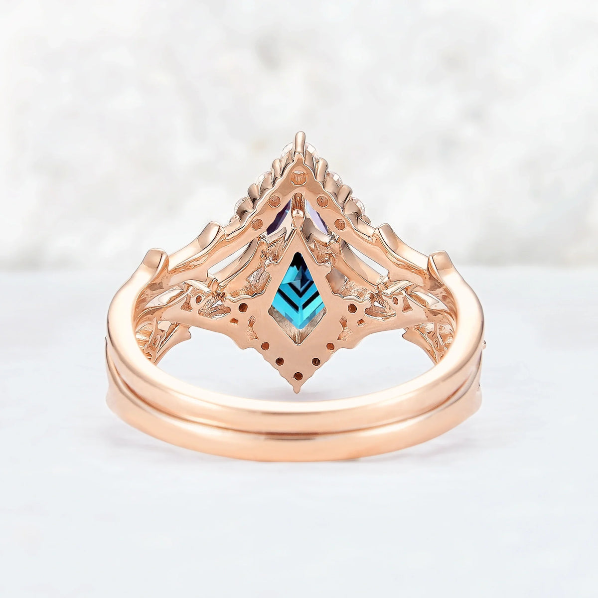Unique Kite Cut Alexandrite Twig Gemstone Ring Set 2pcs