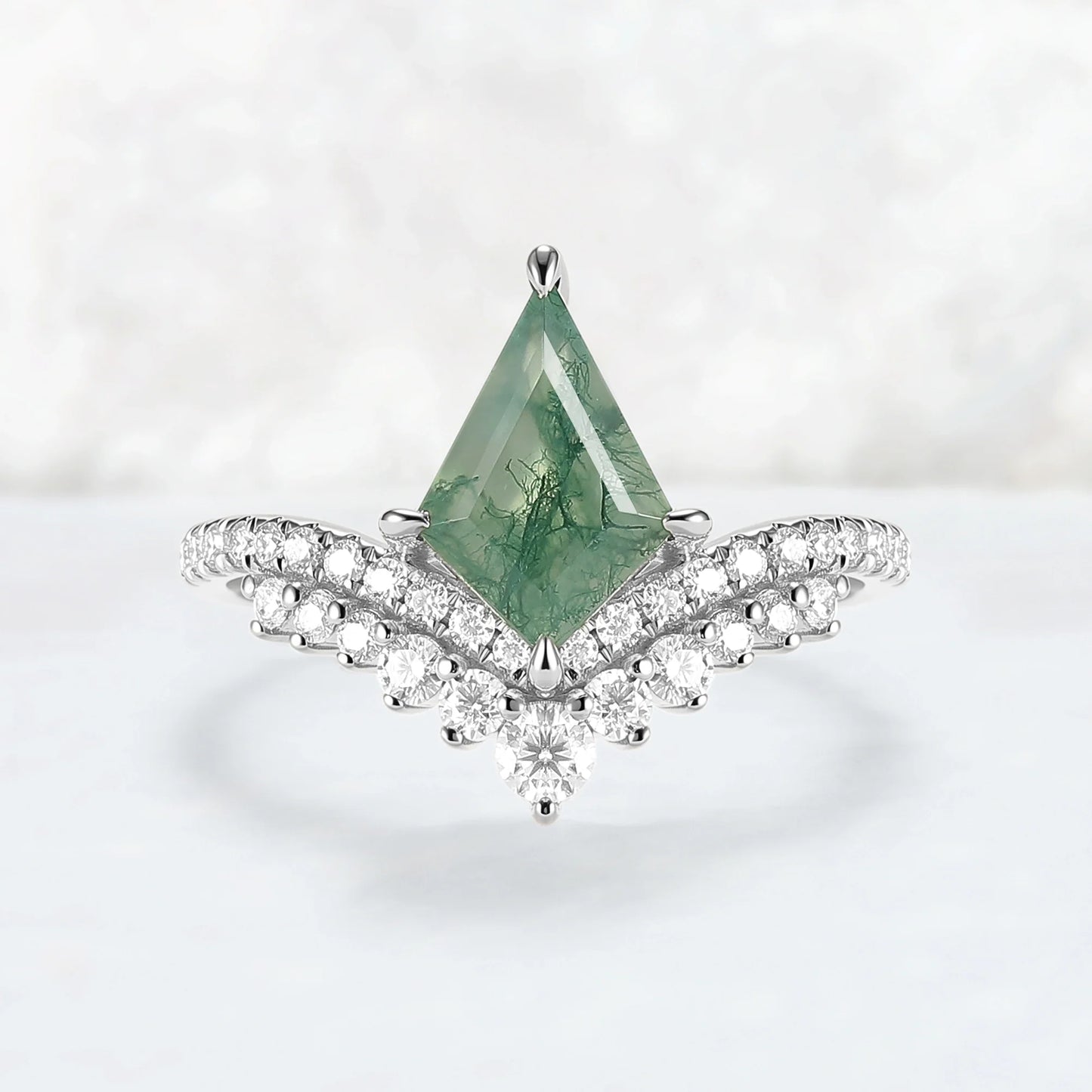Unique Kite Cut Moss Agate Art Decor Gemstone Ring