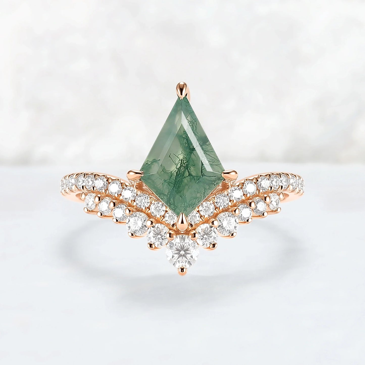 Unique Kite Cut Moss Agate Art Decor Gemstone Ring