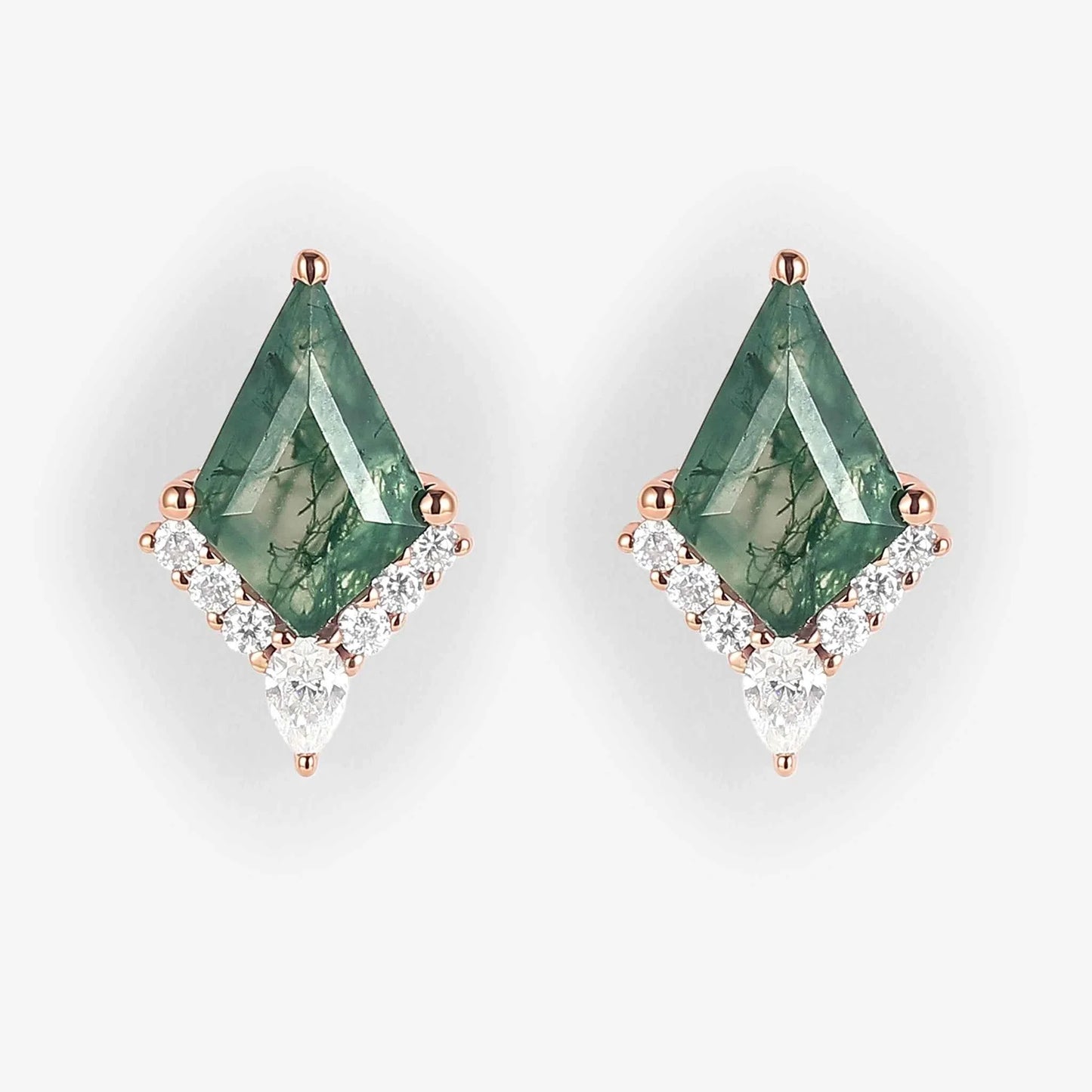 Unique Kite Cut Moss Agate Earrings Anniversary Gift for Her
