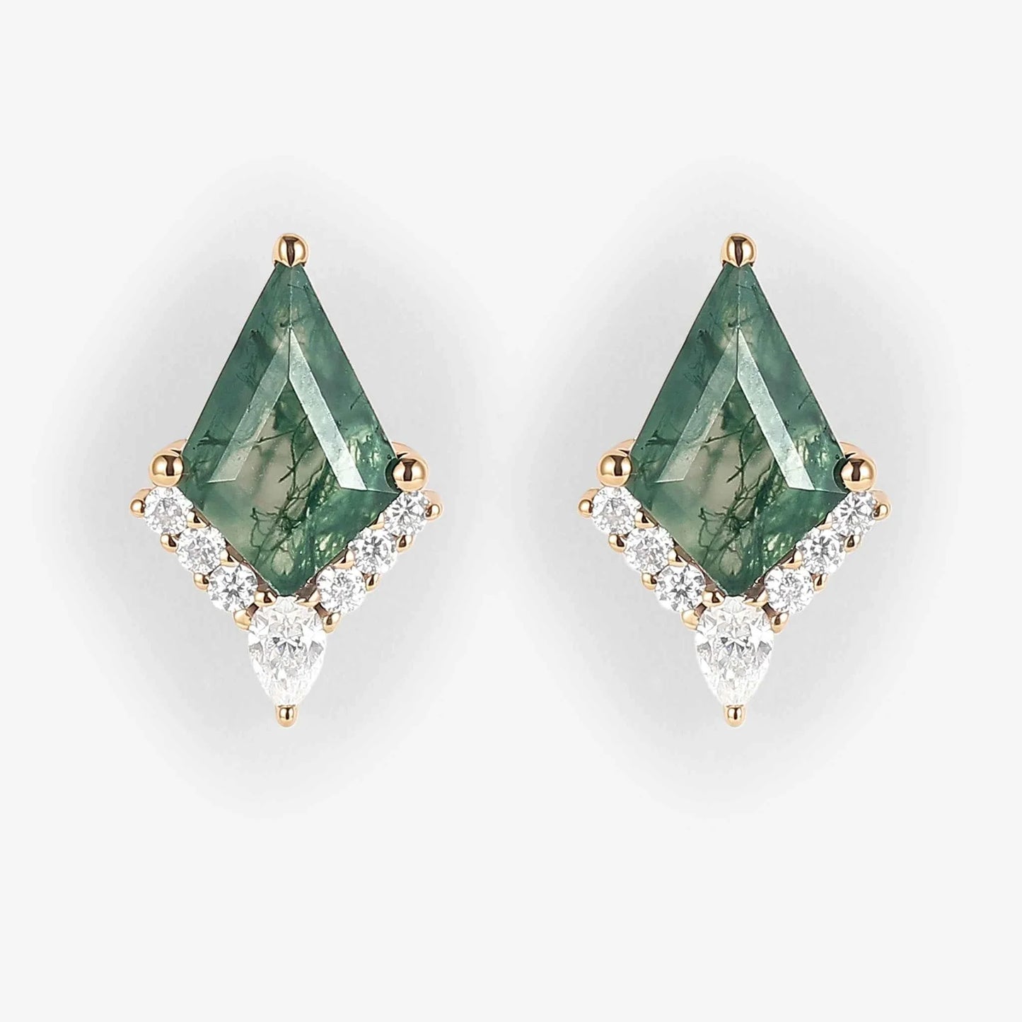 Unique Kite Cut Moss Agate Earrings Anniversary Gift for Her