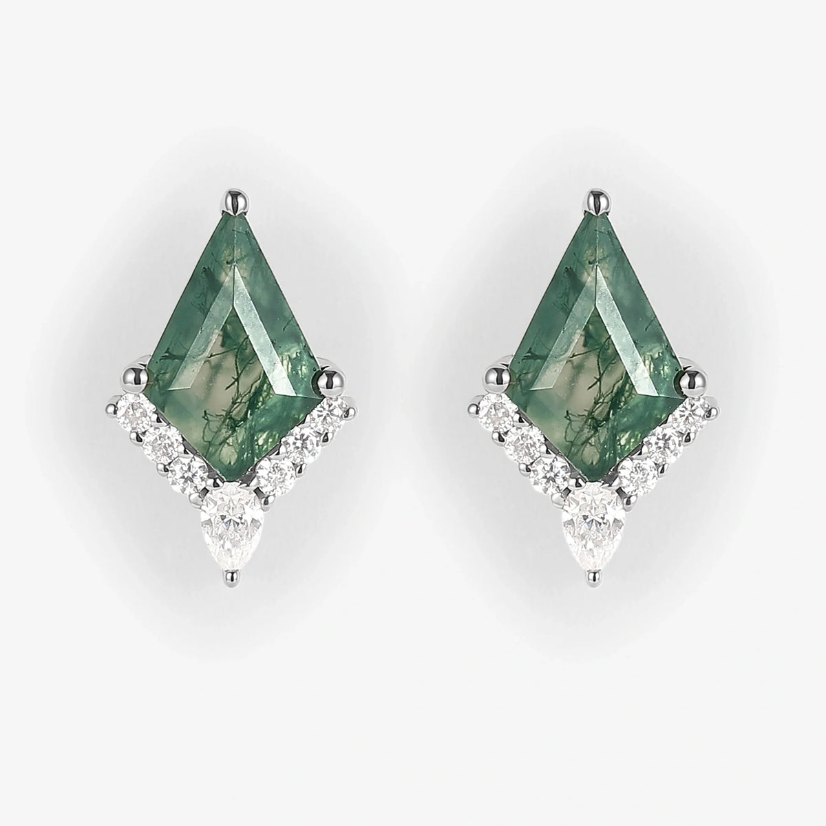 Unique Kite Cut Moss Agate Earrings Anniversary Gift for Her