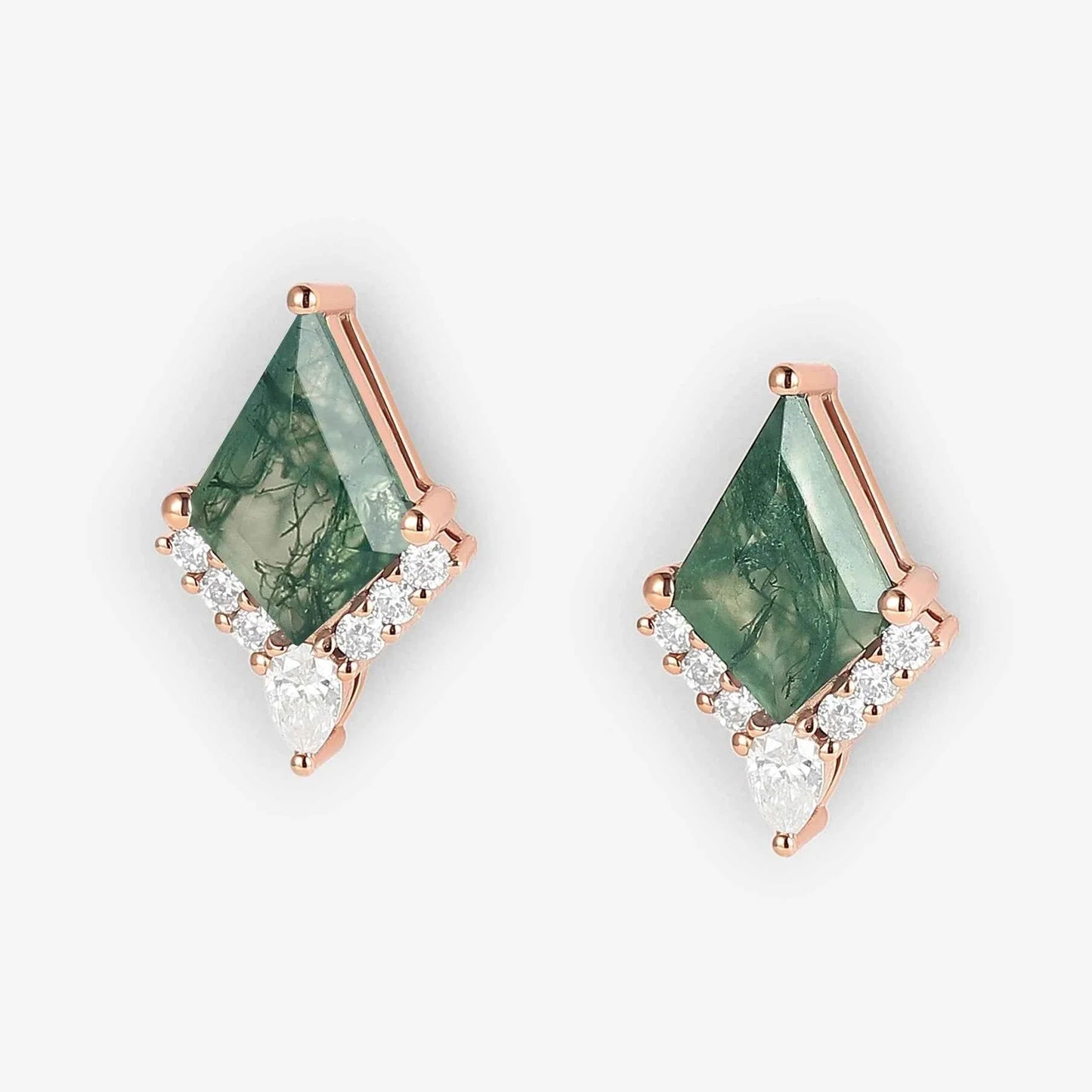 Unique Kite Cut Moss Agate Earrings Anniversary Gift for Her