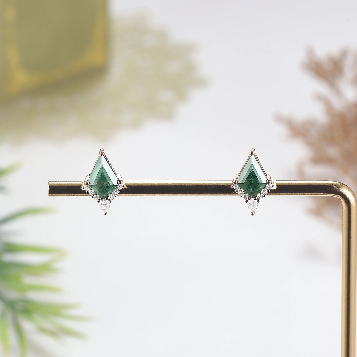 Unique Kite Cut Moss Agate Earrings Anniversary Gift for Her