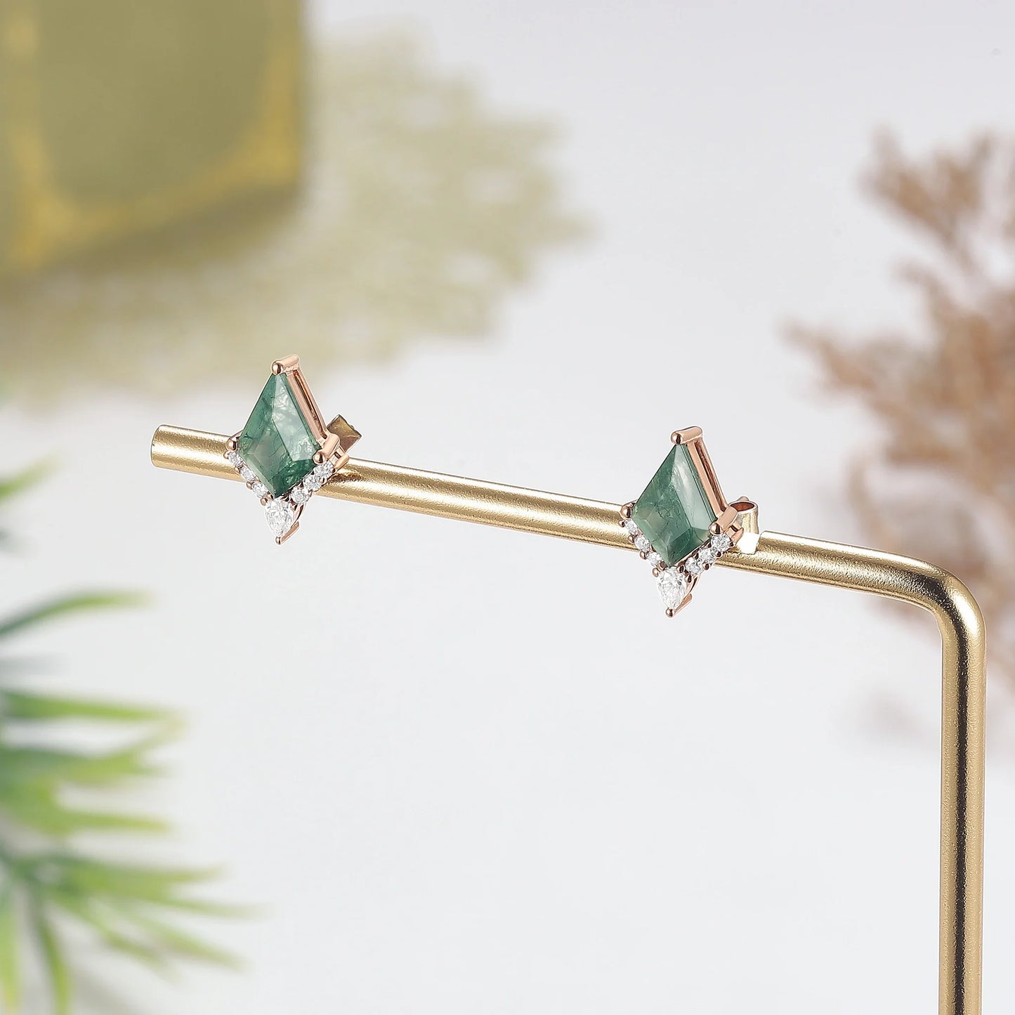 Unique Kite Cut Moss Agate Earrings Anniversary Gift for Her