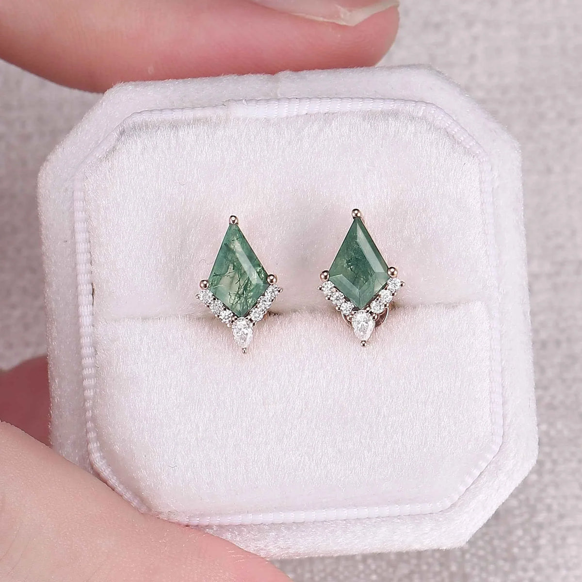 Unique Kite Cut Moss Agate Earrings Anniversary Gift for Her