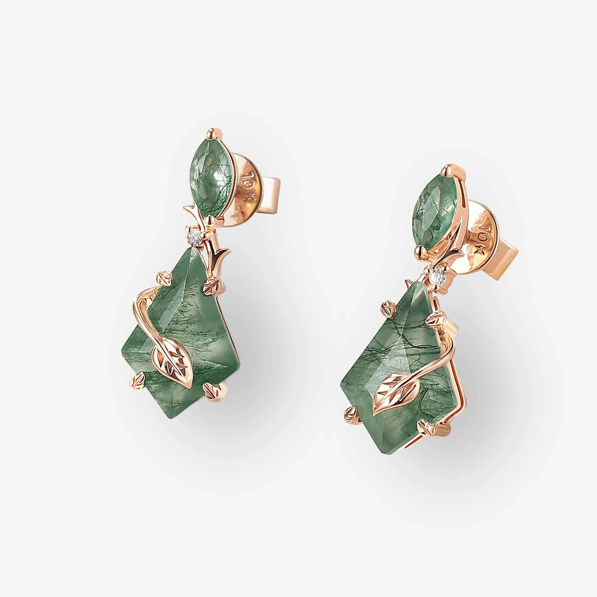 Unique Kite Cut Moss Agate Leafy Earrings Gift for Her