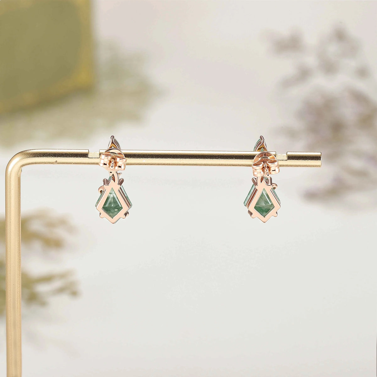 Unique Kite Cut Moss Agate Leafy Earrings Gift for Her