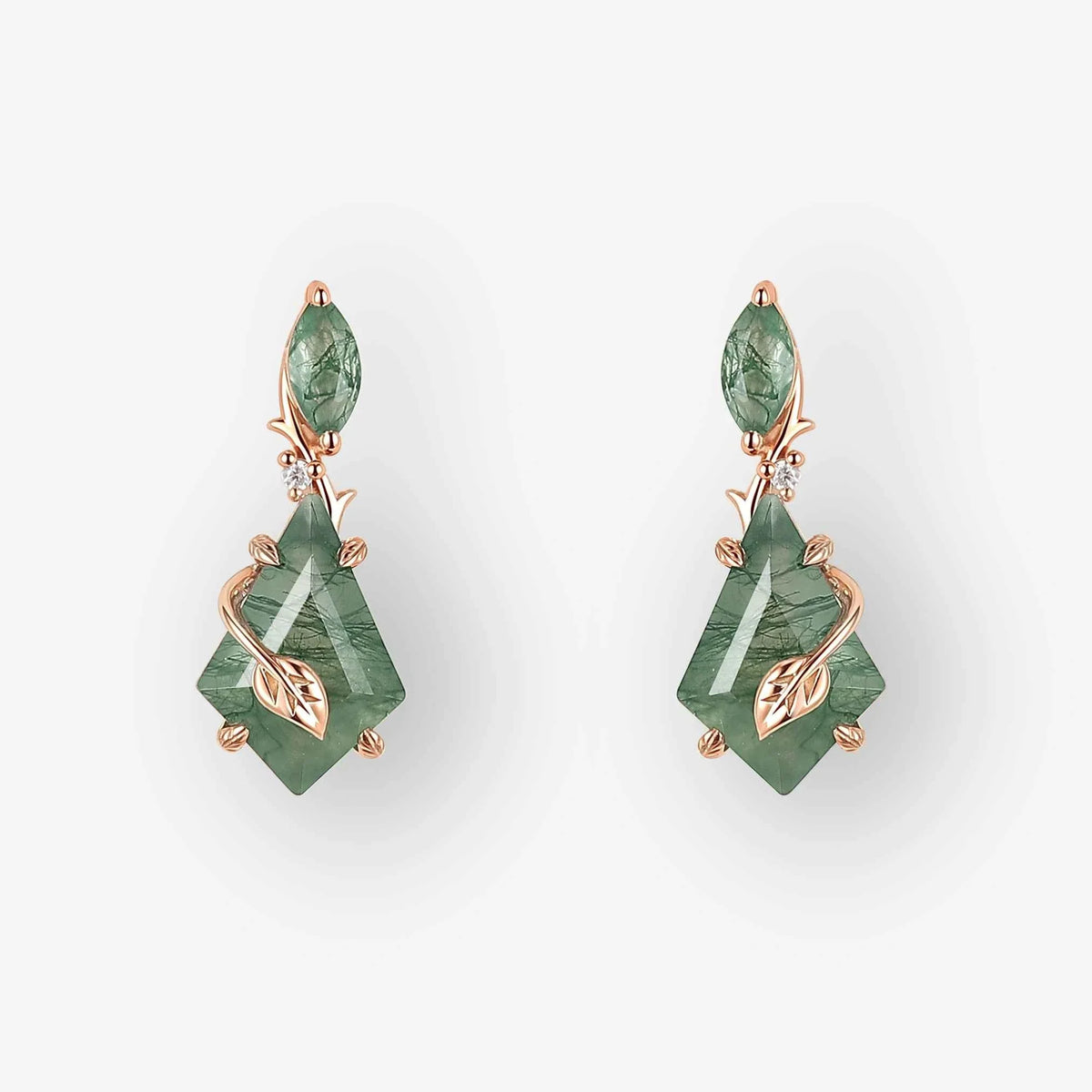 Unique Kite Cut Moss Agate Leafy Earrings Gift for Her