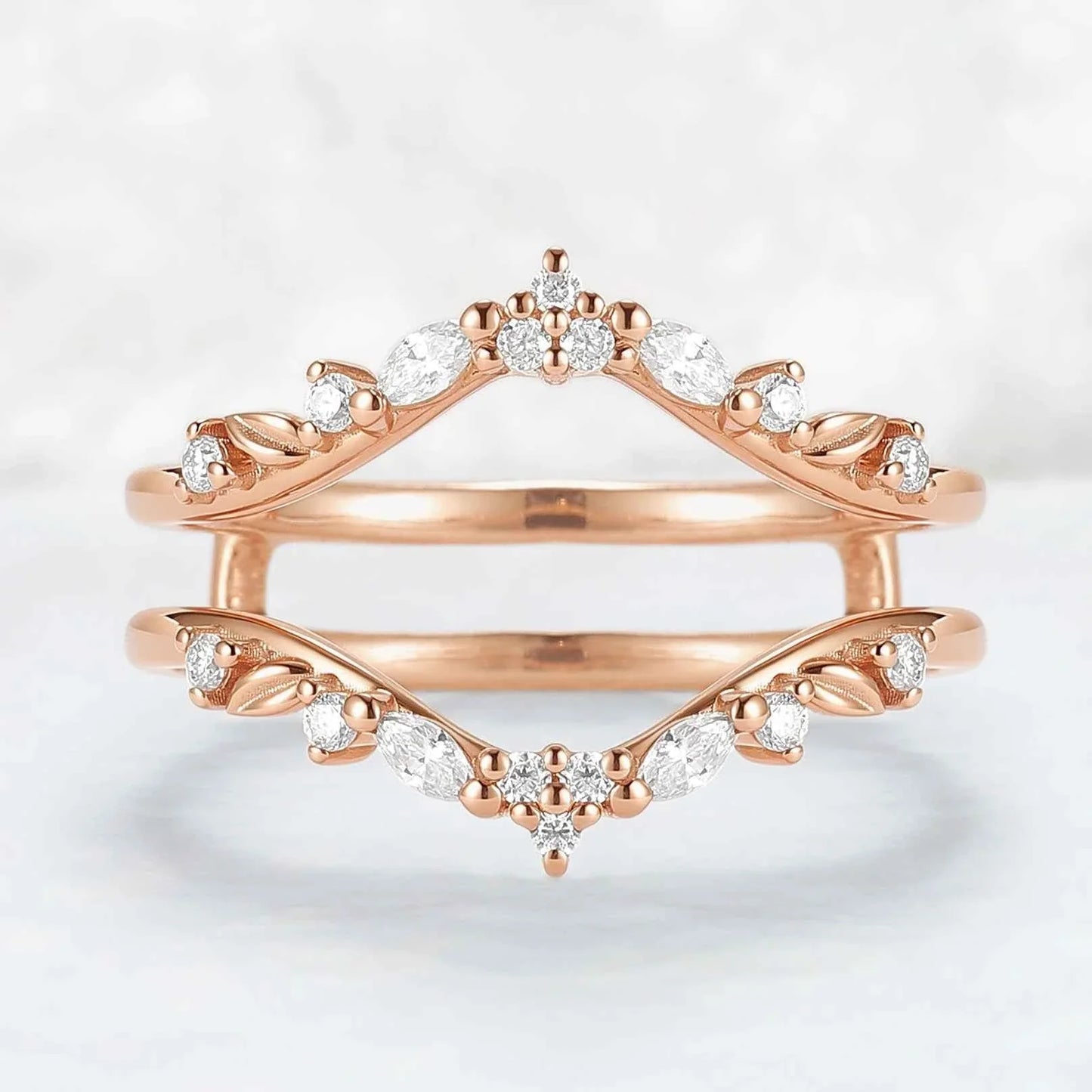 Unique Moissanite Rose Gold Leafy Enhancer Ring