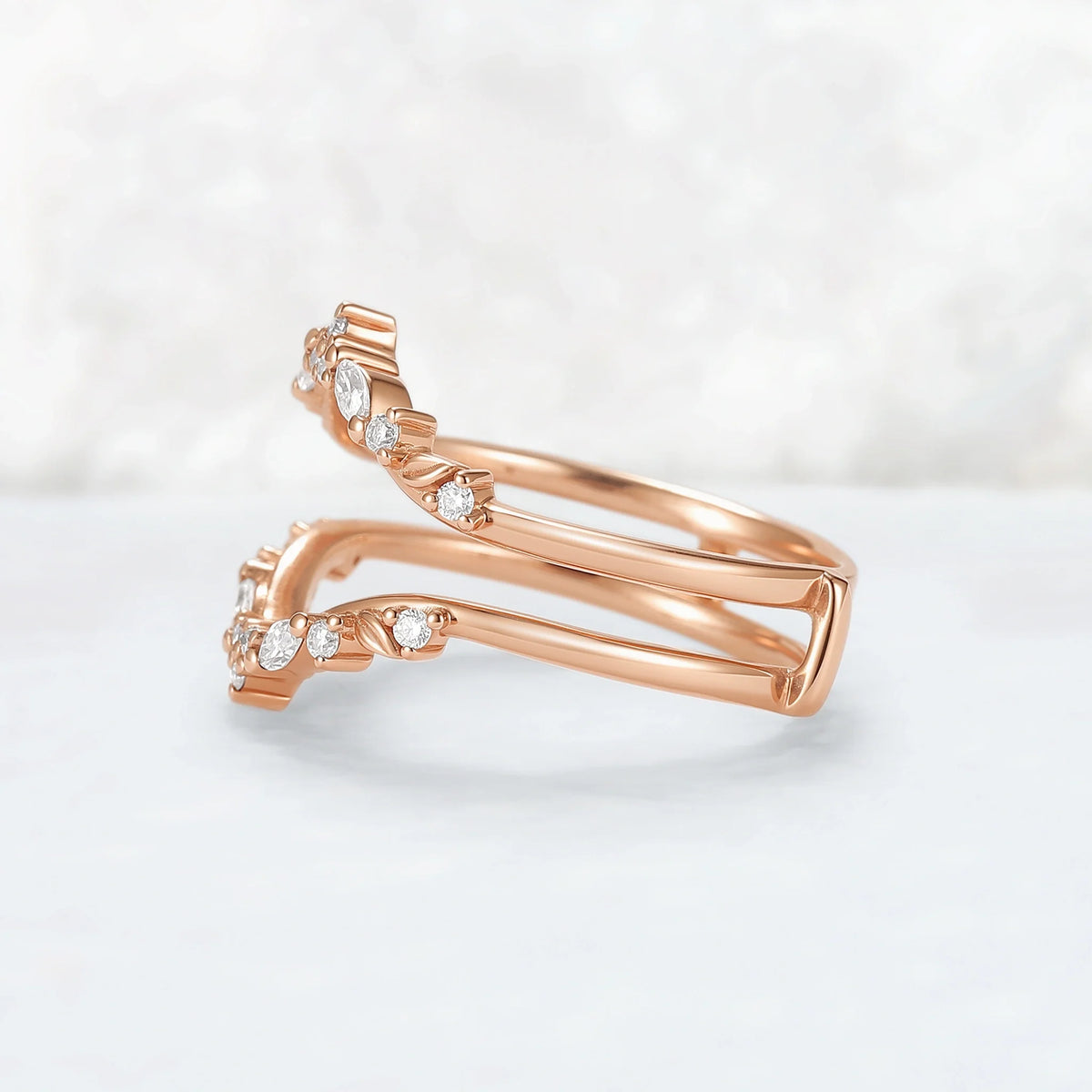 Unique Moissanite Rose Gold Leafy Enhancer Ring