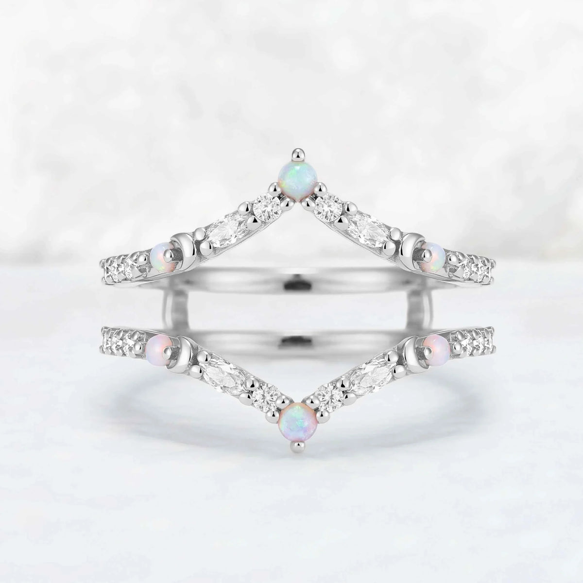 Unique Moissanite and Opal Moon Style Enhancer Ring
