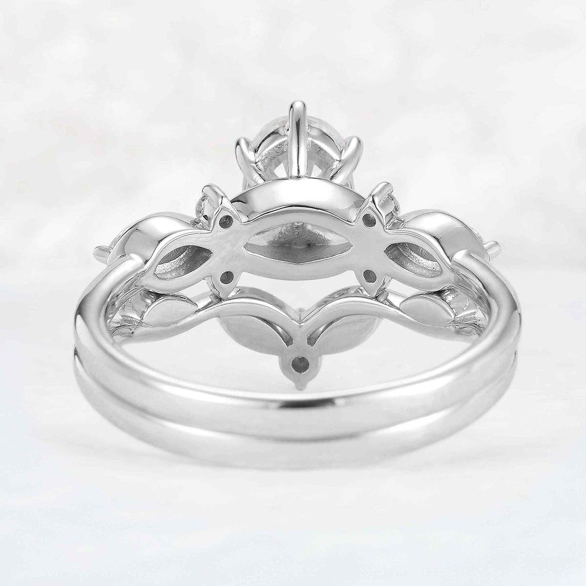 Unique Oval Cut Moissanite Seven Stones Gemstone Silver Ring Set 2pcs
