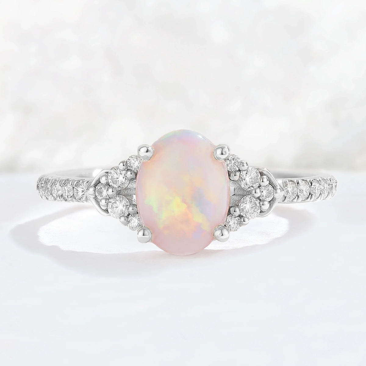 Brilliant Crown Oval Natural Opal Gemstone Ring Set 3pcs