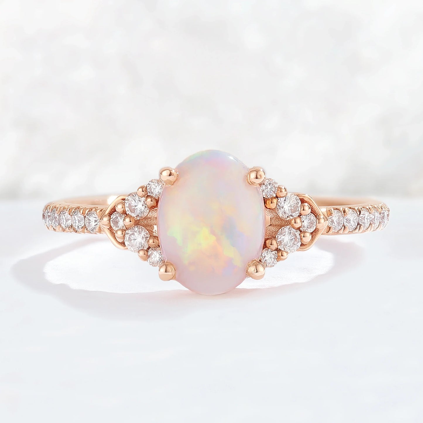 Brilliant Crown Oval Natural Opal Gemstone Ring Set 3pcs