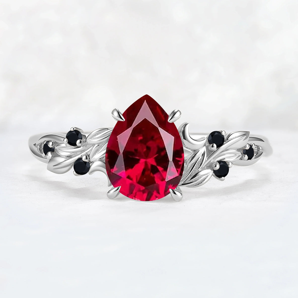 Unique Pear Cut Lab Ruby Moon Style Gemstone Ring