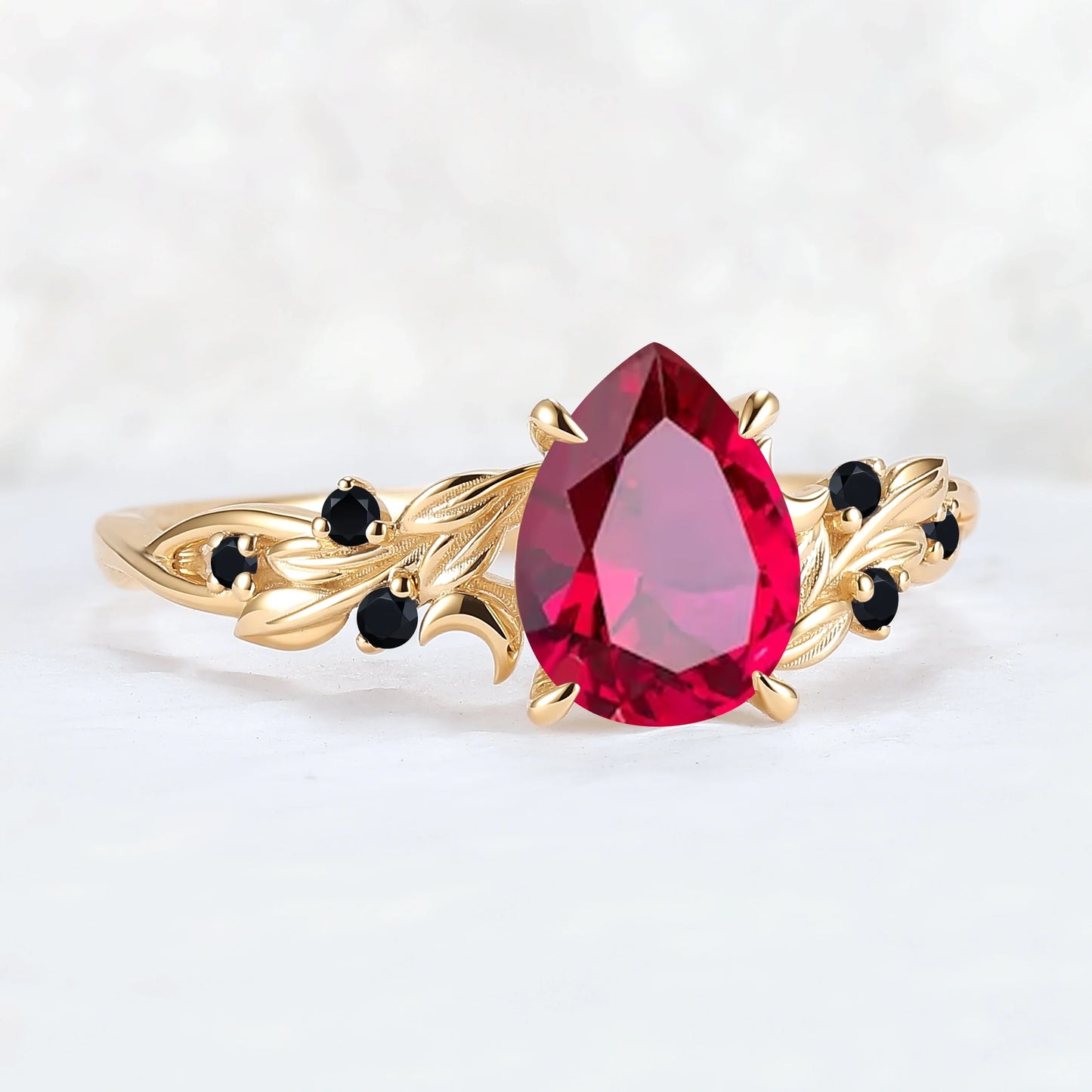 Unique Pear Cut Lab Ruby Moon Style Gemstone Ring