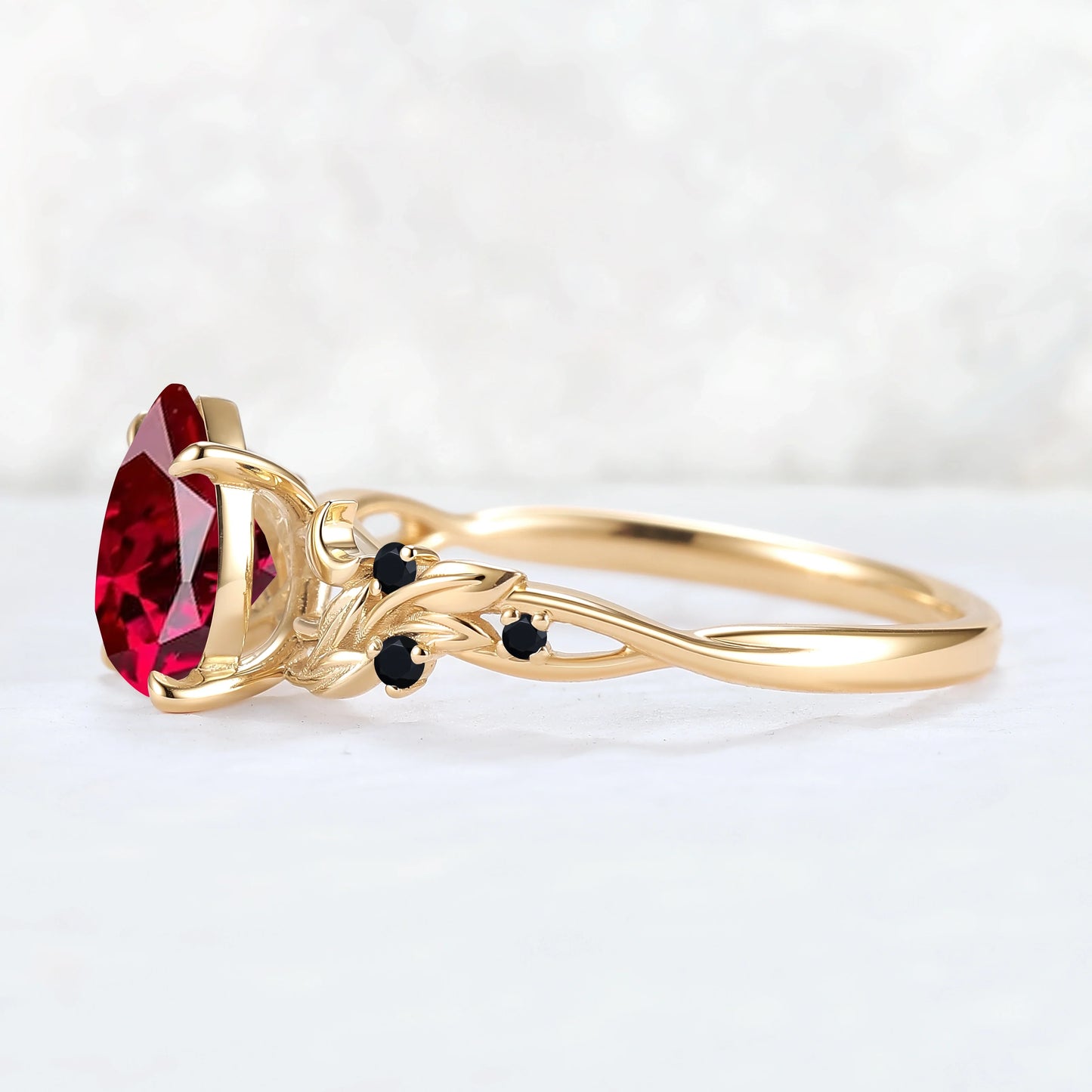 Unique Pear Cut Lab Ruby Moon Style Gemstone Ring