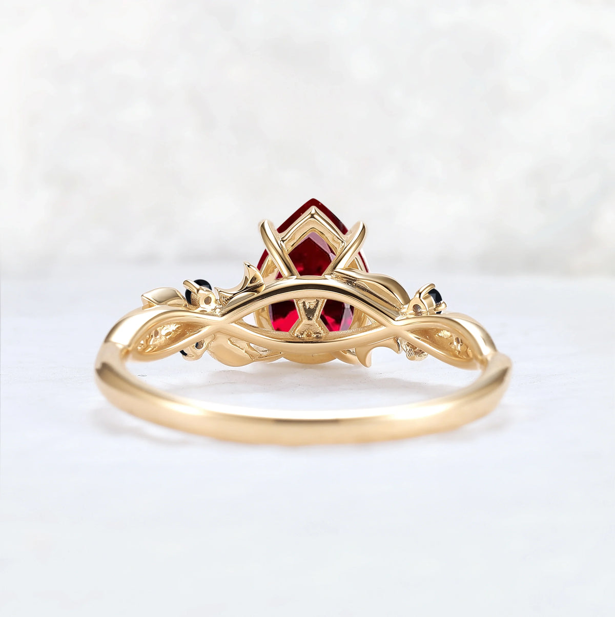 Unique Pear Cut Lab Ruby Moon Style Gemstone Ring