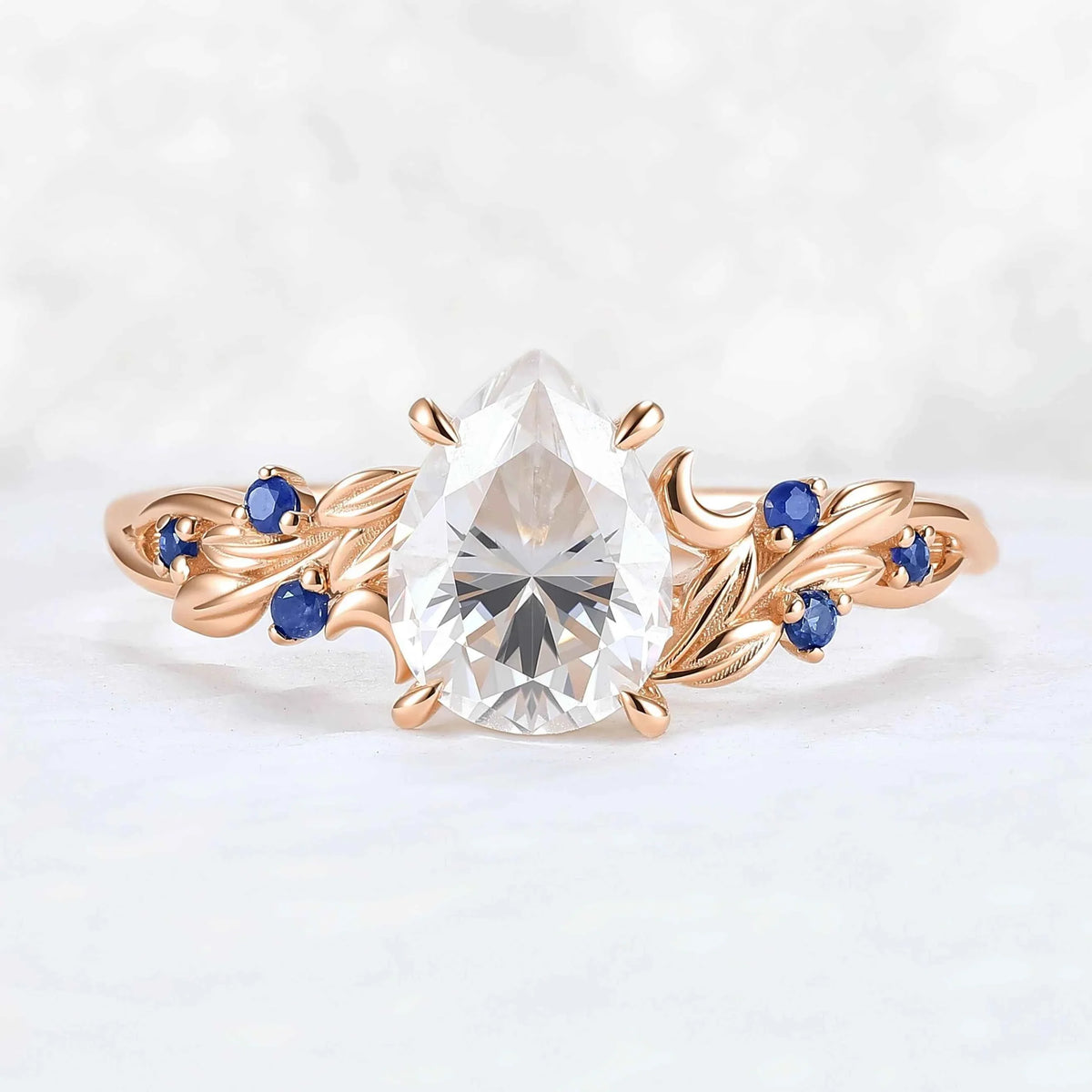 Unique Pear Cut Moissanite Moon Style Gemstone Ring
