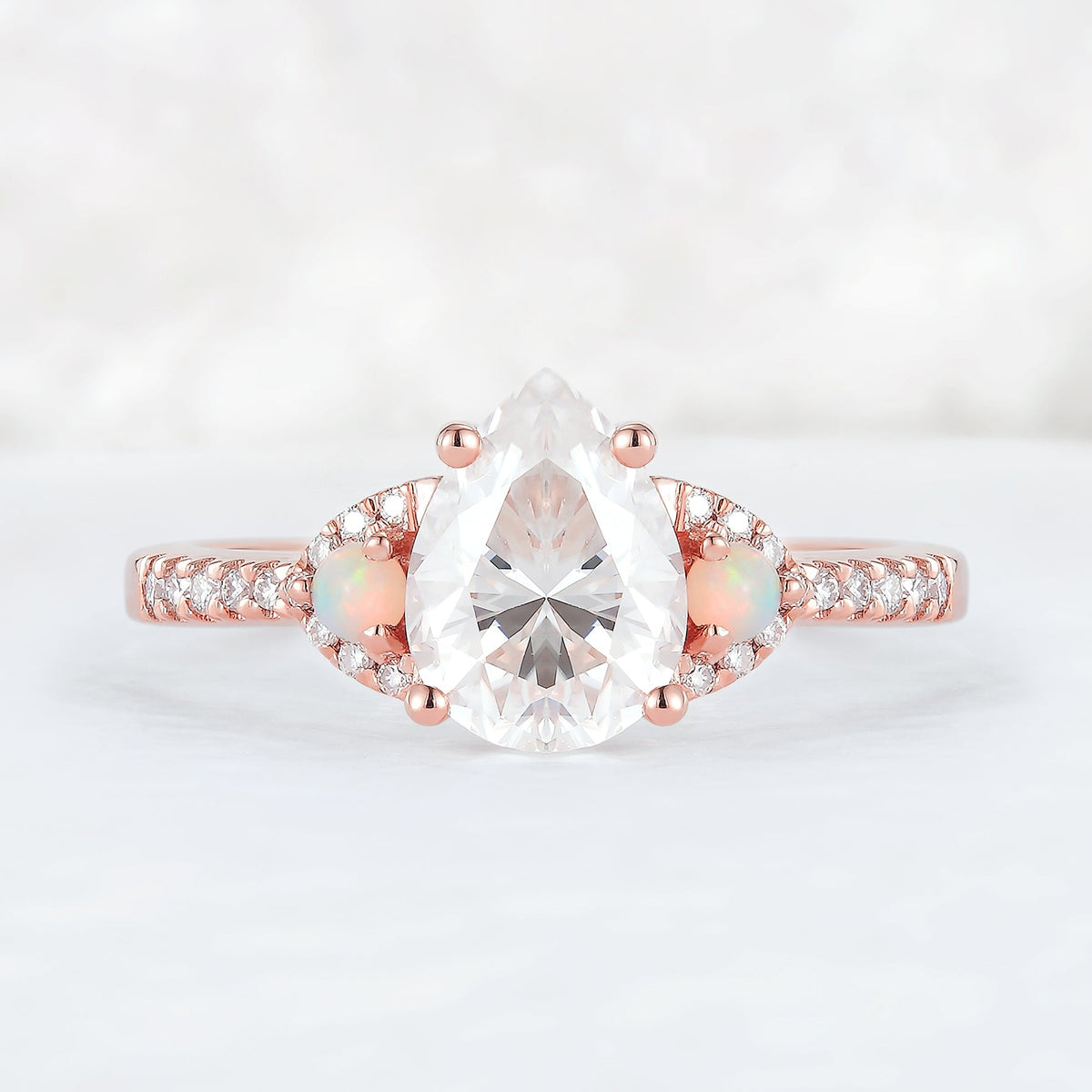 Unique Pear Shaped Moissanite Half Enternity Gemstone Ring