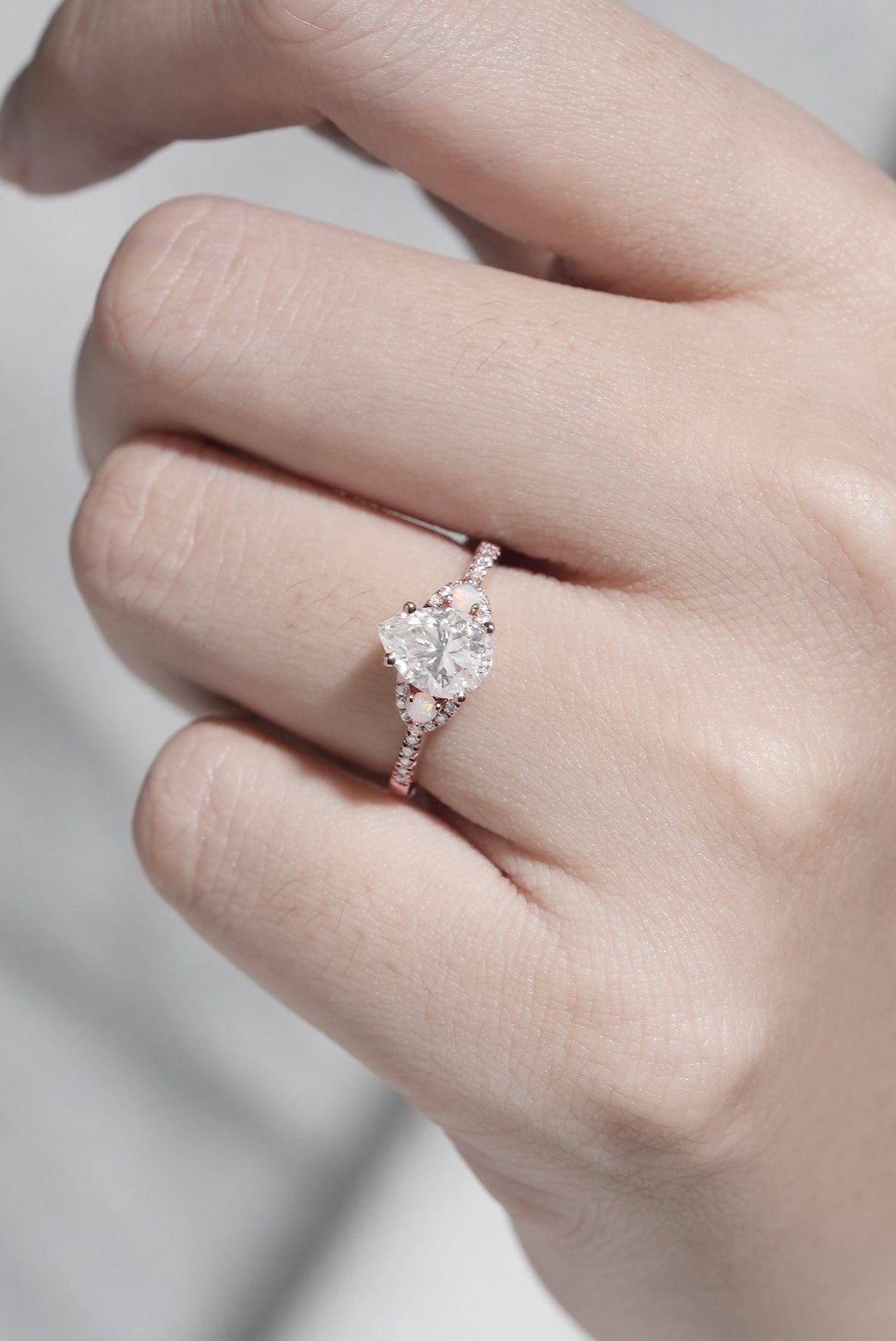 Unique Pear Shaped Moissanite Half Enternity Gemstone Ring